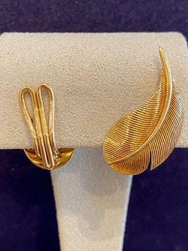 Boucles d'oreilles Hermès - Boucles d'oreilles Plumes vintage en or jaune 750 58 Facettes