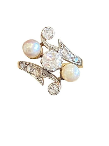 Bague 50 Bague Toi & Moi Belle Époque en or 750 et platine, diamants et perles 58 Facettes
