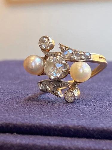 Bague 50 Bague Toi & Moi Belle Époque en or 750 et platine, diamants et perles 58 Facettes