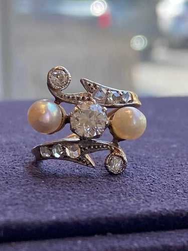 Bague 50 Bague Toi & Moi Belle Époque en or 750 et platine, diamants et perles 58 Facettes