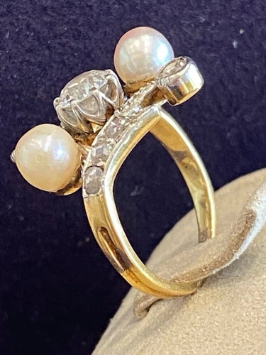 Bague 50 Bague Toi & Moi Belle Époque en or 750 et platine, diamants et perles 58 Facettes