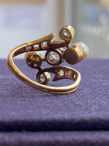 Bague 50 Bague Toi & Moi Belle Époque en or 750 et platine, diamants et perles 58 Facettes