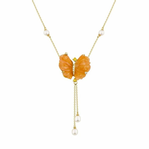 Collier Papillon - Collier en or jaune 18 carats, quartzites, tourmalines et diamants 58 Facettes CHAT-BUTT-NL-PQD