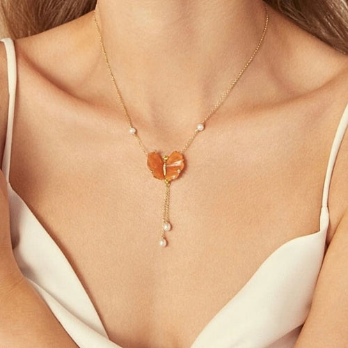 Collier Papillon - Collier en or jaune 18 carats, quartzites, tourmalines et diamants 58 Facettes CHAT-BUTT-NL-PQD