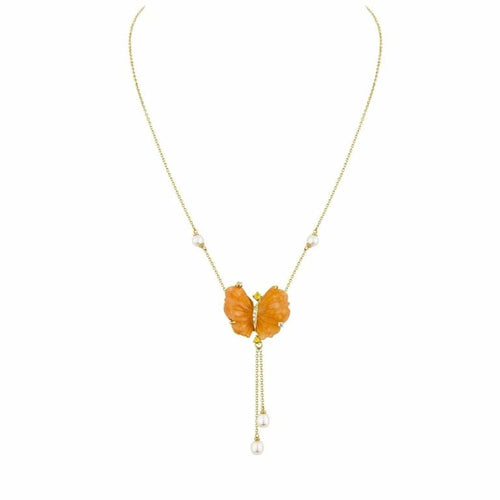 Collier Papillon - Collier en or jaune 18 carats, quartzites, tourmalines et diamants 58 Facettes CHAT-BUTT-NL-PQD