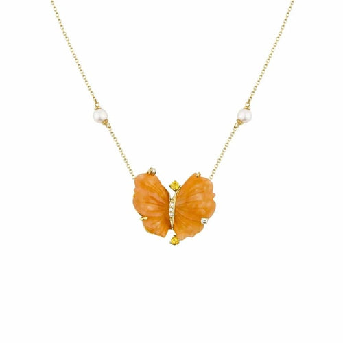 Collier Papillon - Collier en or jaune 18 carats, quartzites, tourmalines et diamants 58 Facettes CHAT-BUTT-NL-PQD