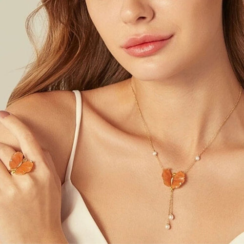 Collier Papillon - Collier en or jaune 18 carats, quartzites, tourmalines et diamants 58 Facettes CHAT-BUTT-NL-PQD