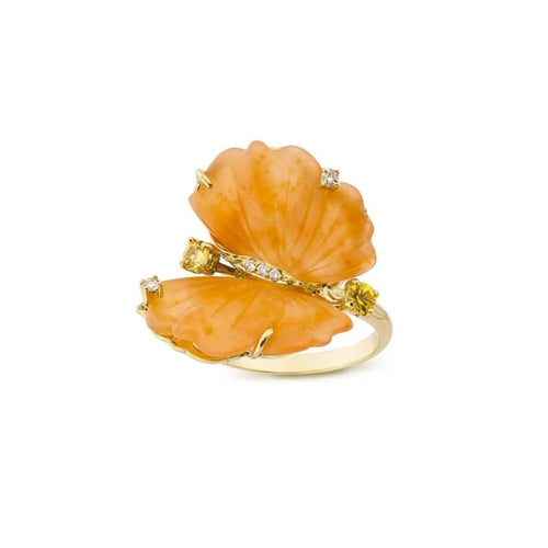 Bague 53 Papillon - Bague en or jaune 18 carats, quartzites et diamants 58 Facettes CHT-BUTT-RI-PQDI