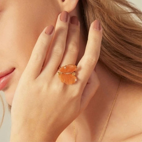 Bague 53 Papillon - Bague en or jaune 18 carats, quartzites et diamants 58 Facettes CHT-BUTT-RI-PQDI