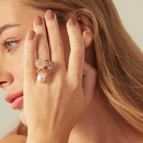 Bague 54 Romance Divine - Bague en or jaune 18 carats, perle et quartz rose 58 Facettes CHAT-ROM-RI-PRQ