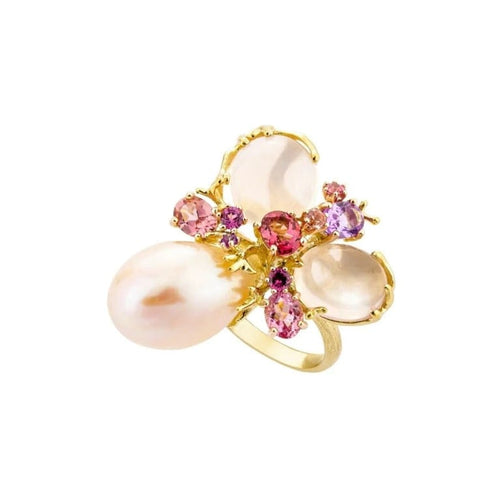 Bague 54 Romance Divine - Bague en or jaune 18 carats, perle et quartz rose 58 Facettes CHAT-ROM-RI-PRQ