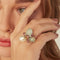 Bague 54 Romance Divine - Bague en or jaune 18 carats, perle et calcédoines 58 Facettes CHAT-ROM-RI-PCAL