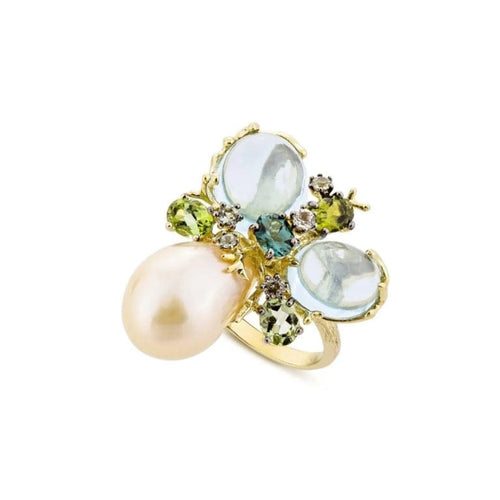 Bague 56 Romance Divine - Bague en or jaune 18 carats, perle et topazes 58 Facettes CHAT-ROM-RI-PBT