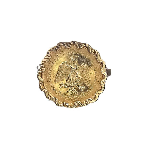 Bague 59 Bague pièce Dos Pesos 1945 en or jaune 18 carats, taille EU59 58 Facettes GEL-RI-2PES-YG