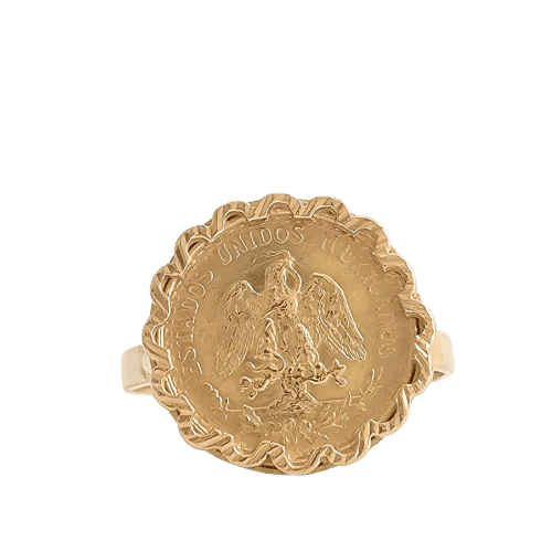Bague 59 Bague pièce Dos Pesos 1945 en or jaune 18 carats, taille EU59 58 Facettes GEL-RI-2PES-YG