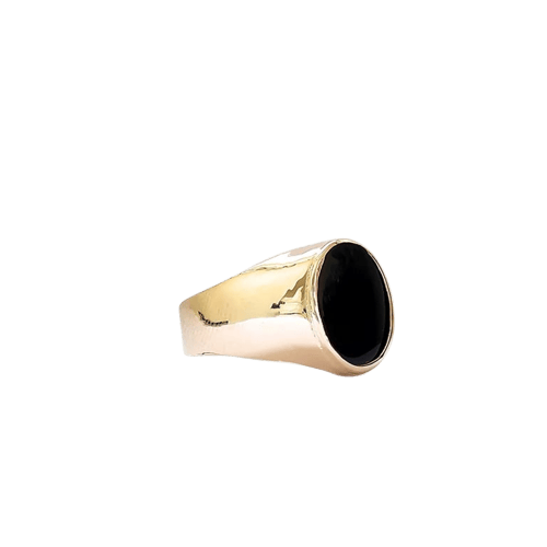 Bague 59 Chevalière ovale en or rose 18 carats et onyx noir, taille EU59 58 Facettes EPO-RI-CHE-OV-RG