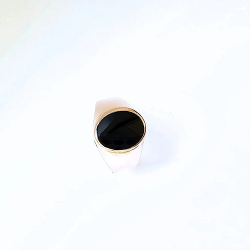 Bague 59 Chevalière ovale en or rose 18 carats et onyx noir, taille EU59 58 Facettes EPO-RI-CHE-OV-RG