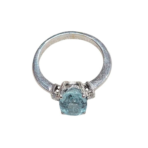 Bague 55 Bague - Aigue-marine et diamants en or blanc 18k 58 Facettes TA103