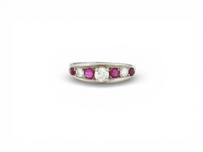 Bague 53 bague art deco t54 sertie de diamants 0.45ct & rubis 0.25ct en or blanc 18k 58 Facettes 273171