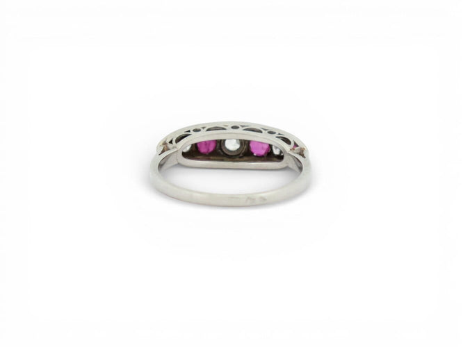 Bague 53 bague art deco t54 sertie de diamants 0.45ct & rubis 0.25ct en or blanc 18k 58 Facettes 273171