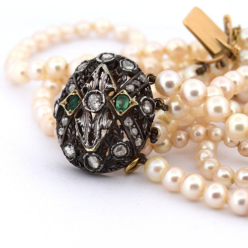 Collier Collier de perles - Fermoir en or 18 carats et argent, diamants et émeraudes 58 Facettes CL93 '(5269)
