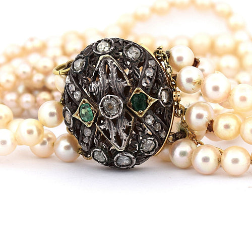 Collier Collier de perles - Fermoir en or 18 carats et argent, diamants et émeraudes 58 Facettes CL93 '(5269)
