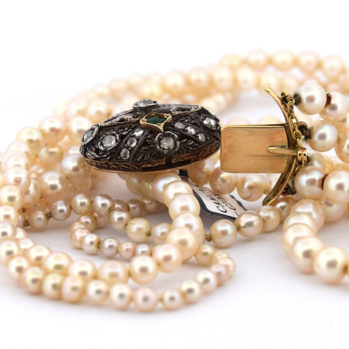 Collier Collier de perles - Fermoir en or 18 carats et argent, diamants et émeraudes 58 Facettes CL93 '(5269)