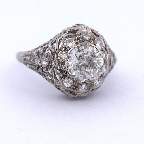 Bague 55 Bague ancienne en platine 950 avec diamant taille ancienne européenne 58 Facettes AN472 (00049)