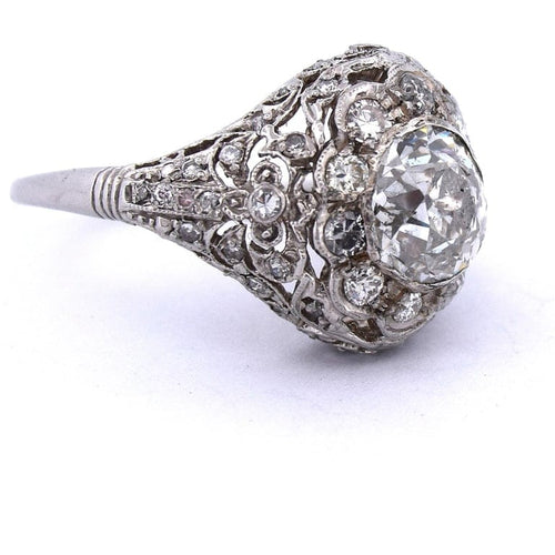 Bague 55 Bague ancienne en platine 950 avec diamant taille ancienne européenne 58 Facettes AN472 (00049)