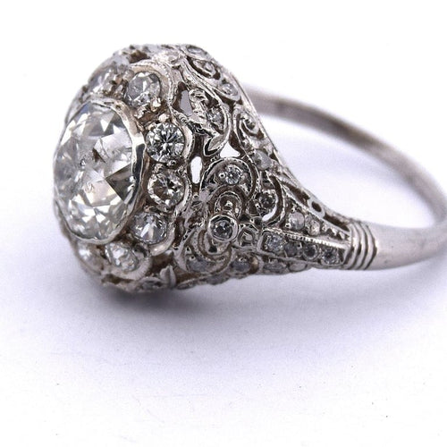 Bague 55 Bague ancienne en platine 950 avec diamant taille ancienne européenne 58 Facettes AN472 (00049)