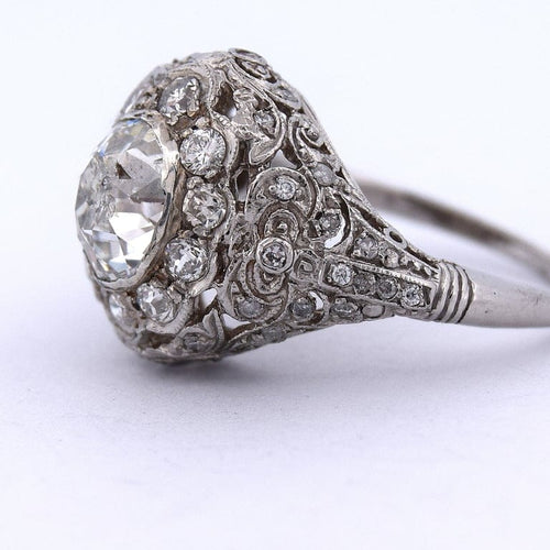 Bague 55 Bague ancienne en platine 950 avec diamant taille ancienne européenne 58 Facettes AN472 (00049)