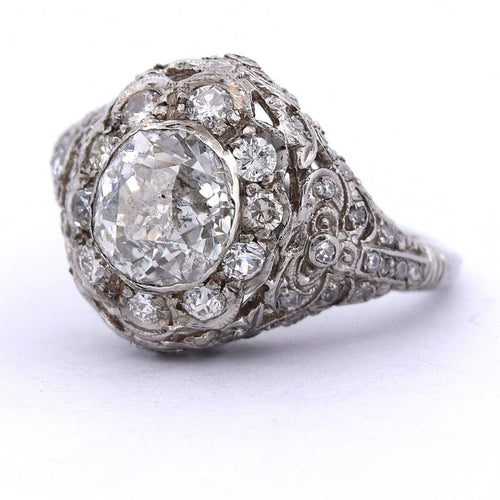 Bague 55 Bague ancienne en platine 950 avec diamant taille ancienne européenne 58 Facettes AN472 (00049)