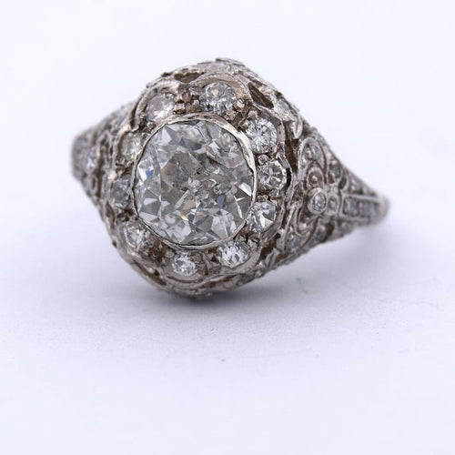 Bague 55 Bague ancienne en platine 950 avec diamant taille ancienne européenne 58 Facettes AN472 (00049)