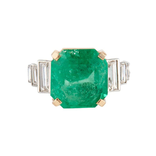 Bague 53 Bague émeraude et diamants en or jaune et or gris 750 58 Facettes