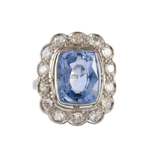 Bague 53 Bague années 1930 en platine au saphir et diamants 58 Facettes