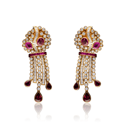 Boucles d'oreilles Boucles d'oreilles portugaises en or jaune, rubis naturels et diamants 58 Facettes C1