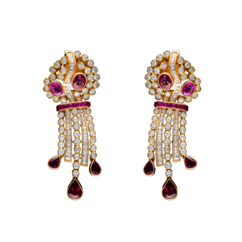 Boucles d'oreilles Boucles d'oreilles portugaises en or jaune, rubis naturels et diamants 58 Facettes C1