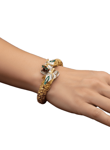 Bracelet Bracelet Double Dragon en or jaune et émail 58 Facettes A4