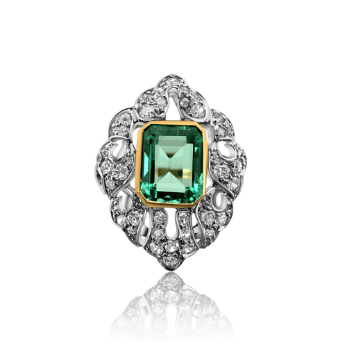 Bague Bague Art déco en or jaune et blanc, émeraude et diamants 58 Facettes F5