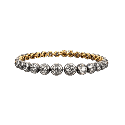 Bracelet Bracelet portugais XIXe - Bracelet en or jaune, argent et diamants 58 Facettes A15