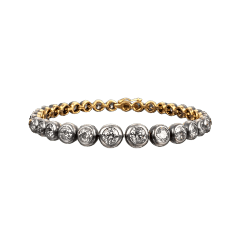 Bracelet Bracelet portugais XIXe - Bracelet en or jaune, argent et diamants 58 Facettes A15