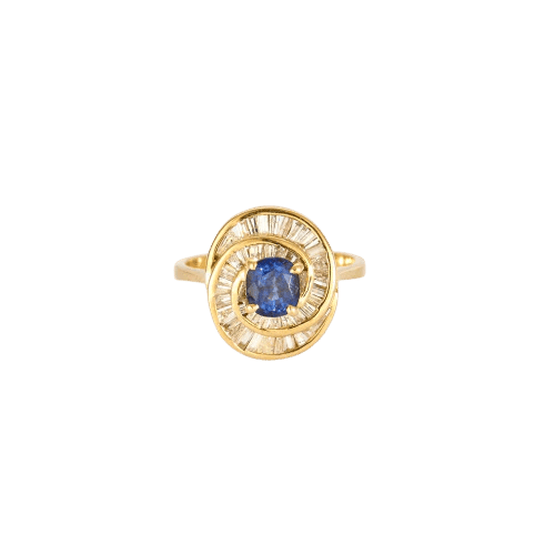 Bague 52 Bague tourbillon en or jaune 18 carats, saphir de Ceylan et diamants 58 Facettes 1-0000109/15