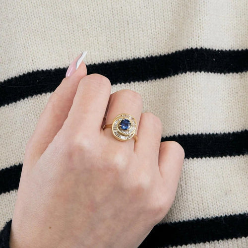 Bague 52 Bague tourbillon en or jaune 18 carats, saphir de Ceylan et diamants 58 Facettes 1-0000109/15