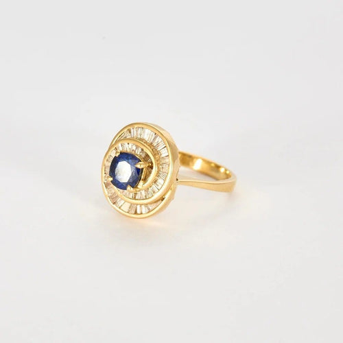 Bague 52 Bague tourbillon en or jaune 18 carats, saphir de Ceylan et diamants 58 Facettes 1-0000109/15