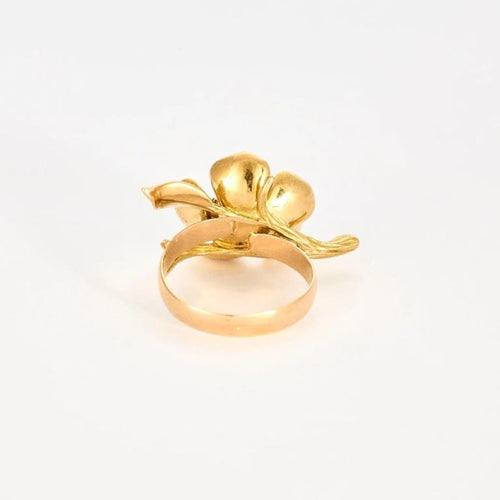 Bague 53 Bague fleur en or jaune 18 carats, émail bleu et diamants 58 Facettes