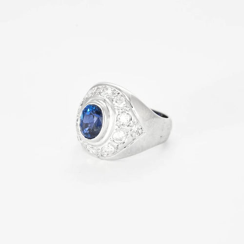Bague 51 Bague en or blanc 18 carats saphir et diamants 58 Facettes