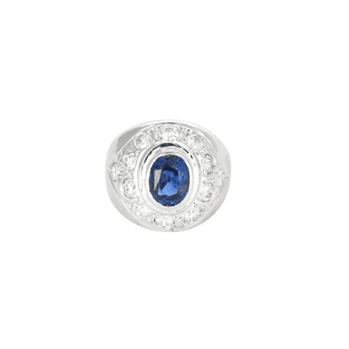 Bague 51 Bague en or blanc 18 carats saphir et diamants 58 Facettes