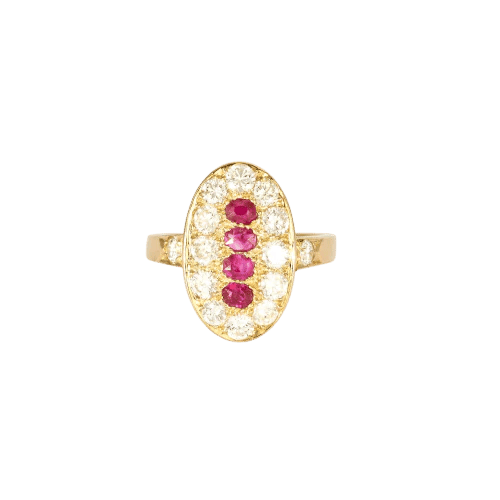 Bague 61 Bague en or jaune 18 carats avec rubis et diamants 58 Facettes
