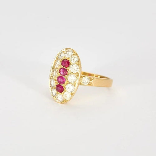 Bague 61 Bague en or jaune 18 carats avec rubis et diamants 58 Facettes