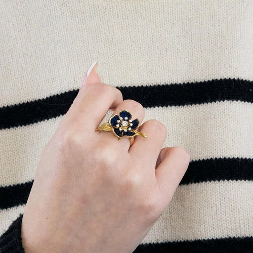 Bague 53 Bague fleur en or jaune 18k avec diamants et émail 58 Facettes 1-0000100/1
